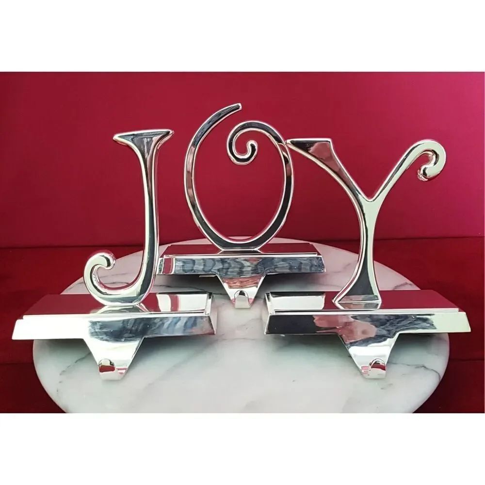 Pottery Barn Christmas Stocking Holders JOY Spell Out Silver